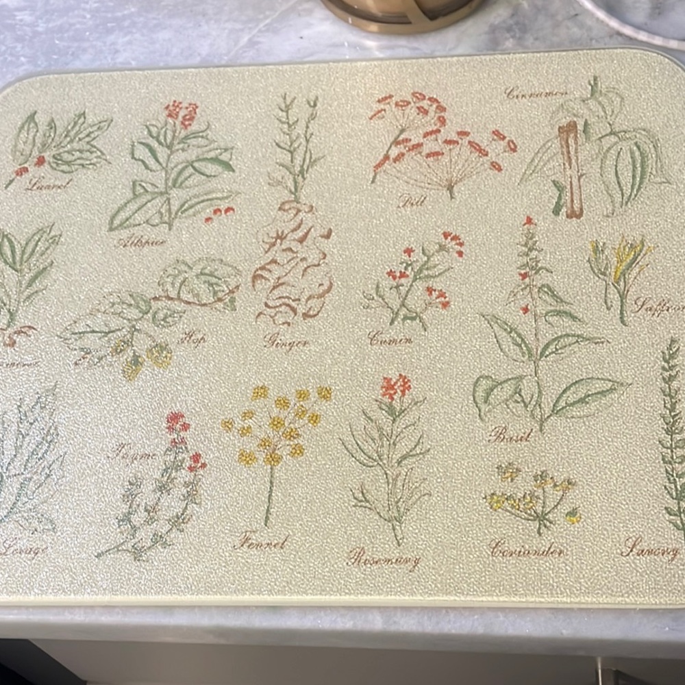 Vintage Glass Herb Pattern Cutting Board